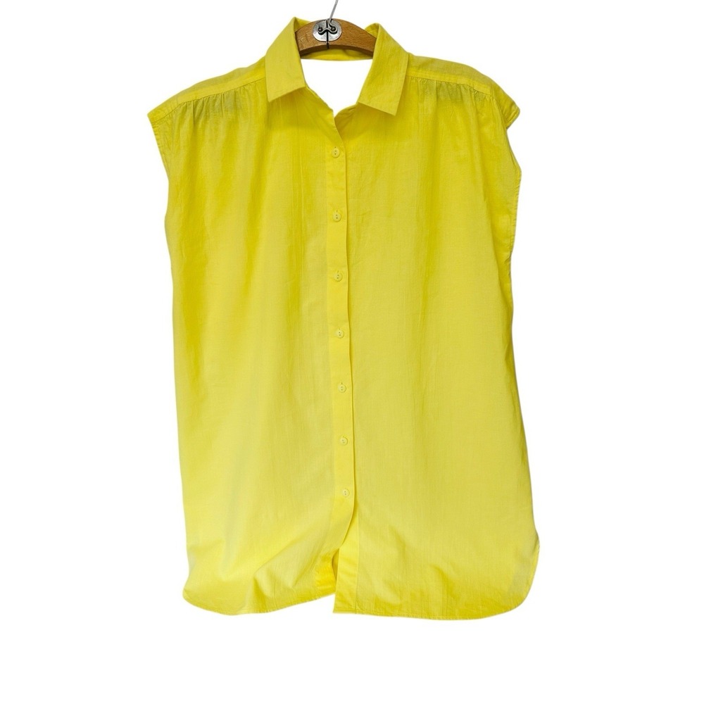 VTG Sleeveless Bright Yellow Lemon Collar Button-Down Shirt Dress Size M 80-90's